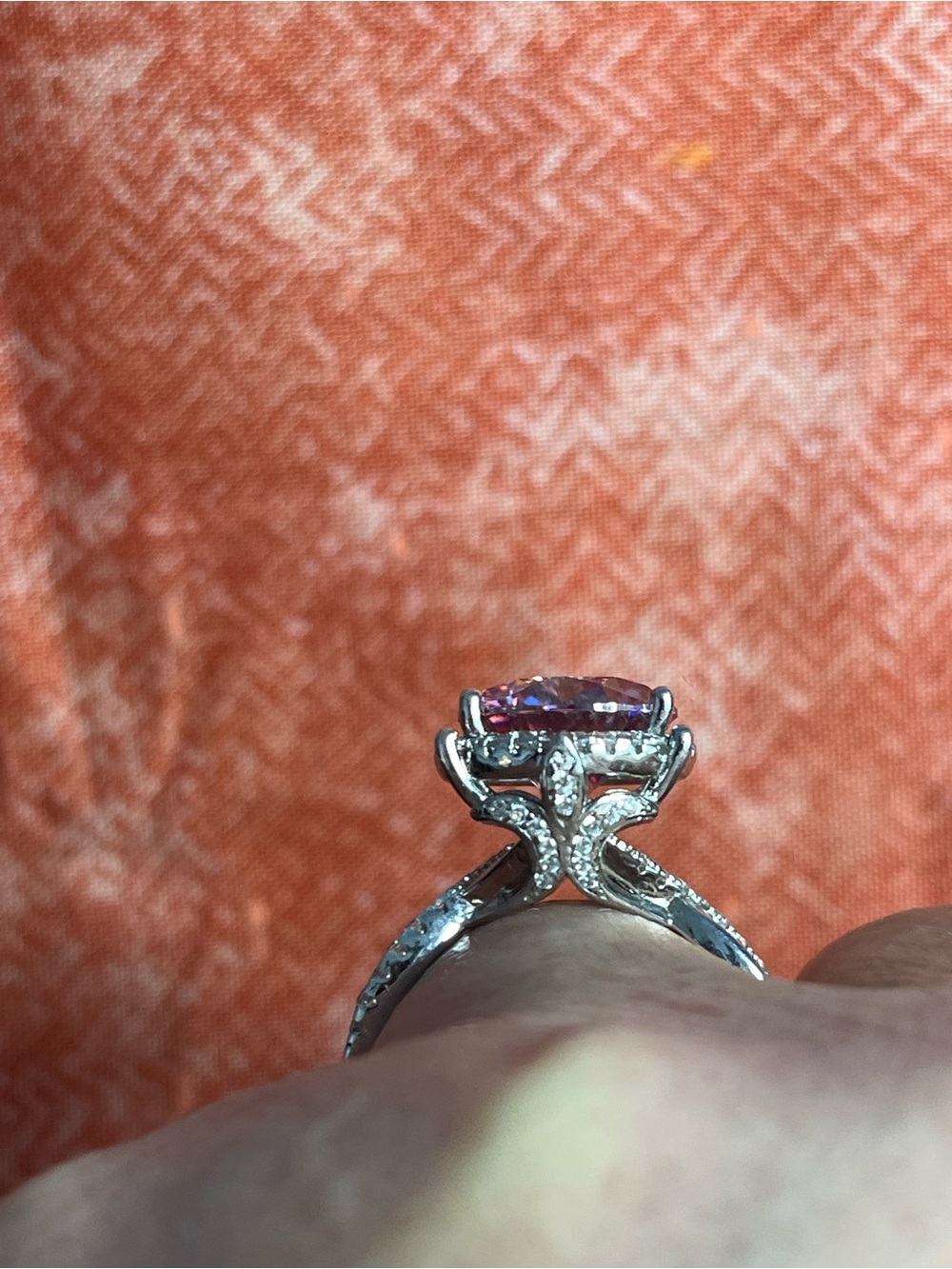 5ctw Pink Moissanite Round Halo Ring with Pavé Band in Silver Sz 9 STUNNING - Picture 3 of 4